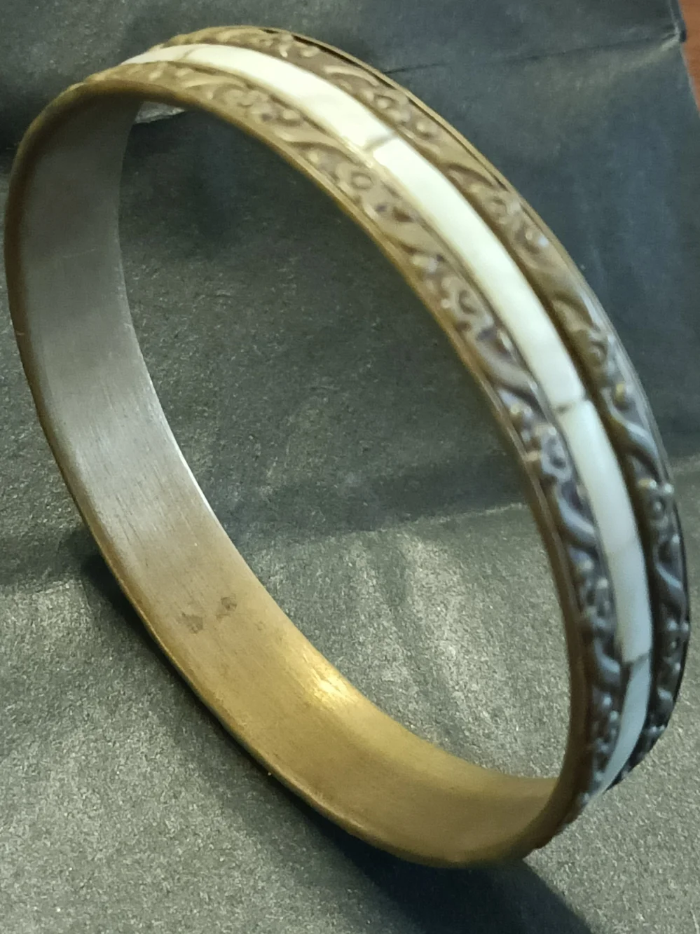 Ornate Cream and Antique Gold Decorative Bangle